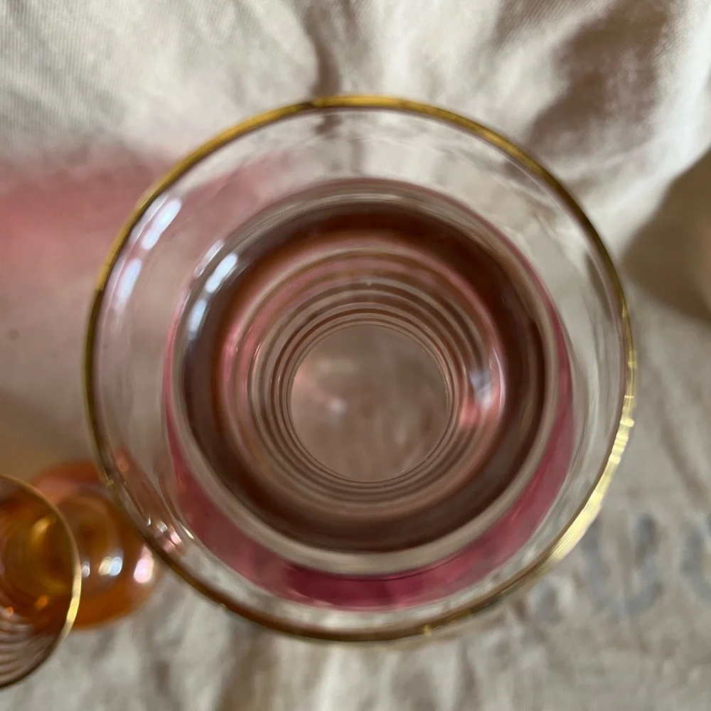 MCM decanter and small glass or bud vase. Beautiful gold and pink.  Compliment - Picture 6 of 10